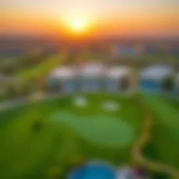 Aerial view of a luxurious golf course in Dubai