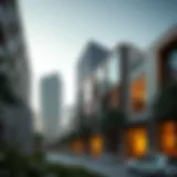 A stunning architectural view of Dubai's Design Quarter showcasing modern buildings