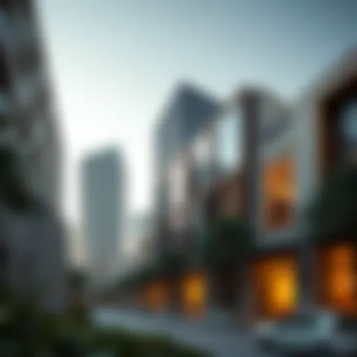 A stunning architectural view of Dubai's Design Quarter showcasing modern buildings