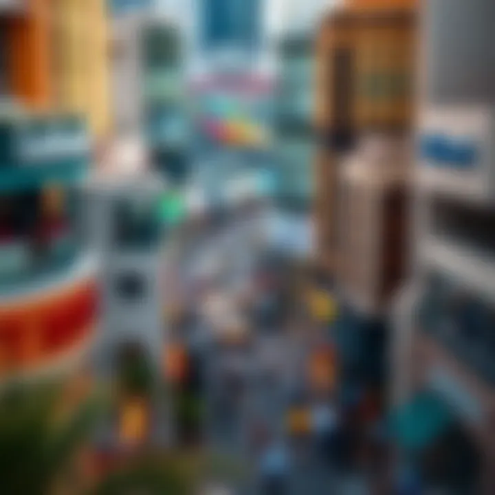 Aerial view showcasing Al Manara Street and its vibrant surroundings