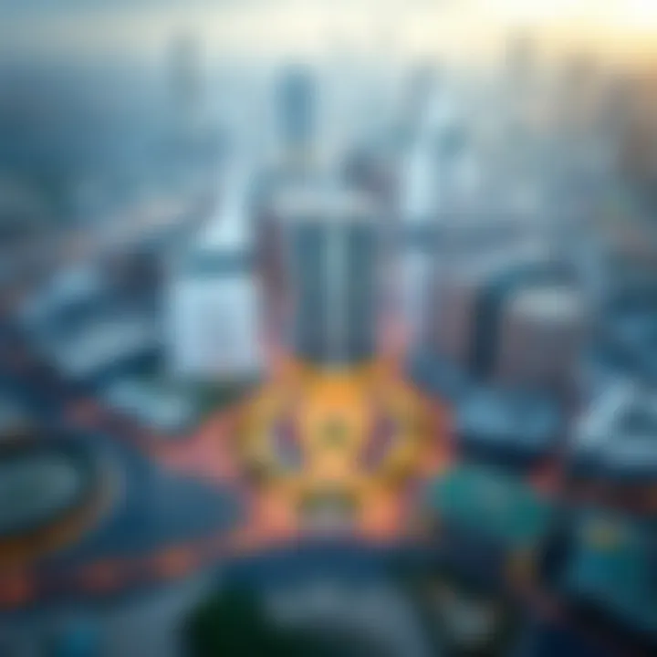 An aerial perspective of the Binghatti Horizons project within the Dubai skyline.