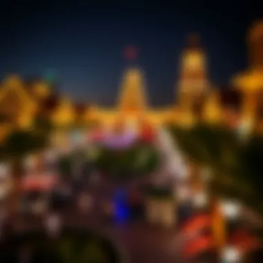 Night View of Global Village Night view of Global Village illuminated with lights and activities