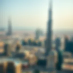Panoramic view of Burj Khalifa with city skyline
