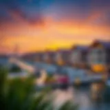 Stunning view of Dubai's canal properties at sunset