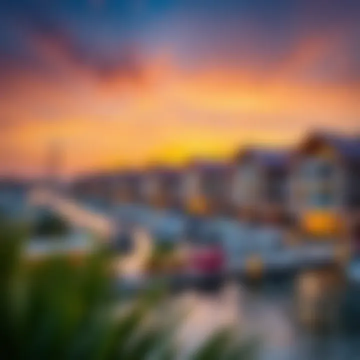 Stunning view of Dubai's canal properties at sunset