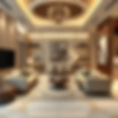 Elegant Living Room Design in Al Warqa Apartments Spacious living room in a three-bedroom apartment