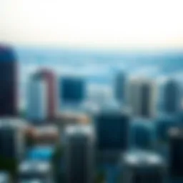 Panoramic view of International City showcasing diverse architecture.