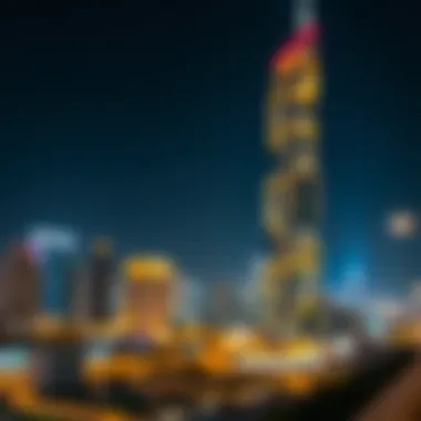 Night view of Maryah Tower illuminated against Dubai's skyline